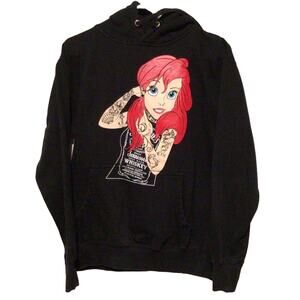 Ten Mermaid Ariel Punk Tattoos JD Whiskey Black Hoodie Sweatshirt Size Small